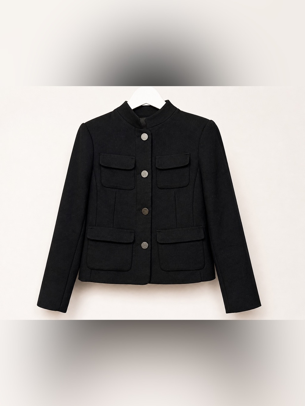 Ann Taylor Black Military Jacket Cropped Button Front Pockets Size 2